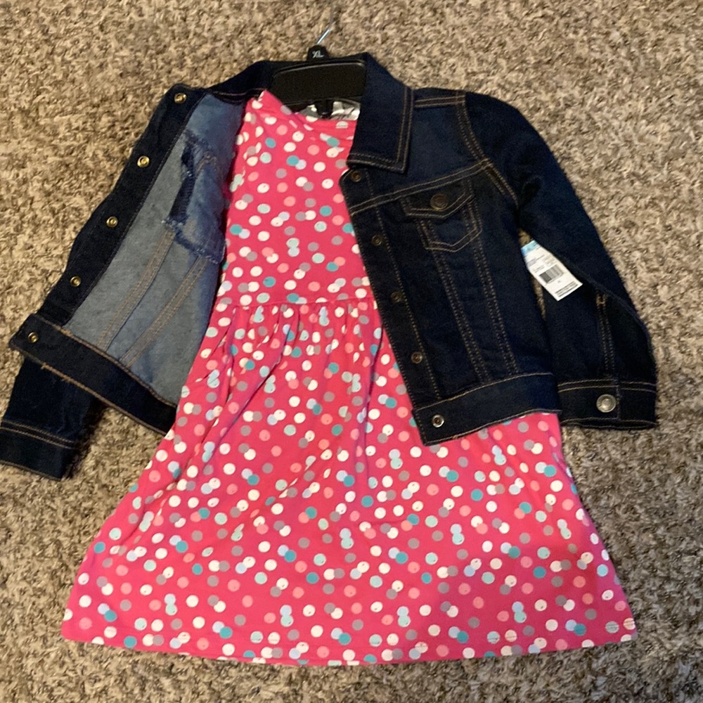 Denim Jacket with adorable polka dot dress.